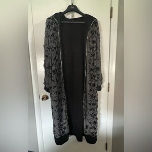 Distressed hooded long jacket, Sz XL